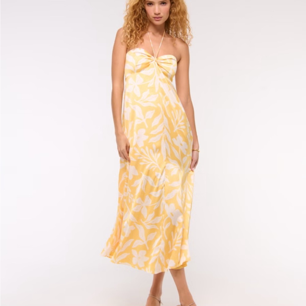 Yellow Floral Halter Maxi Dress